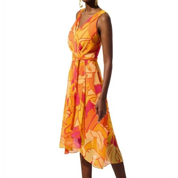 NEW JOSEPH RIBKOFF chiffon tropical print dress in orange - Picture 1 of 4